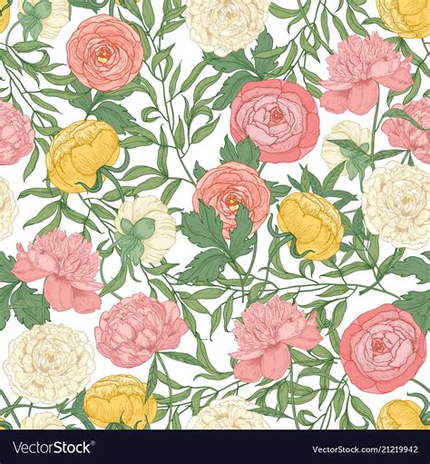 Botanical Seamless Pattern With Gorgeous Blooming Vector Image