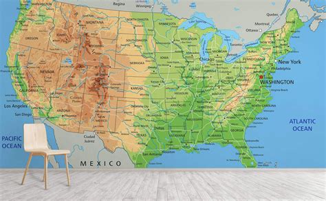 Bright United States Road Trip Highway Atlas Map Wall Mural Hit The