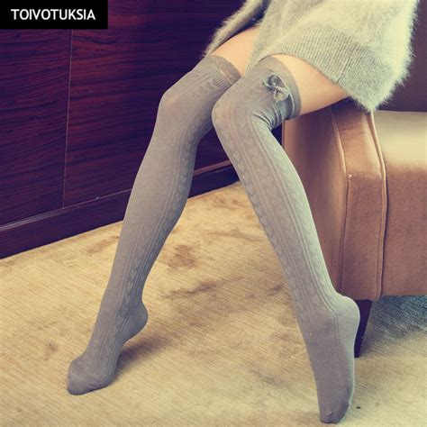 Toivotuksia Lace Sexy Thigh High Stockings For Women Bow Tie Medias Long Over The Knee Socks