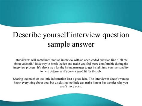 Describe Yourself Interview Question Sample Answer Ppt
