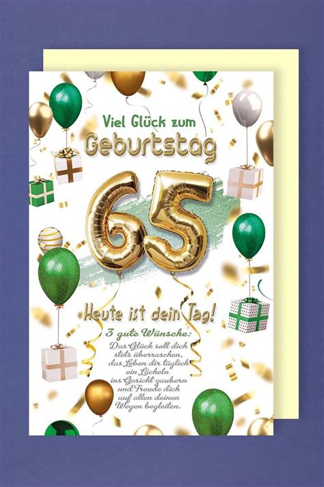 65 Geburtstag Karte Grußkarte Party Heliumballon 16x11cm 1 2 3 Geburtstag