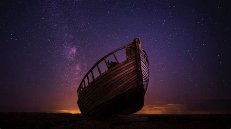 Download Wallpaper 1920x1080 Boat Starry Sky Night Full Hd Hdtv Fhd