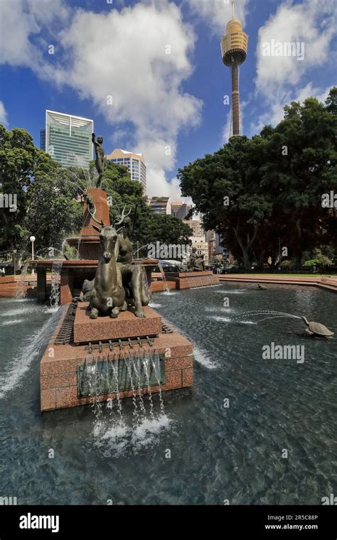 The Archibald Memorial Fountain In Hyde Park With The Tower Eye In Background Sydney