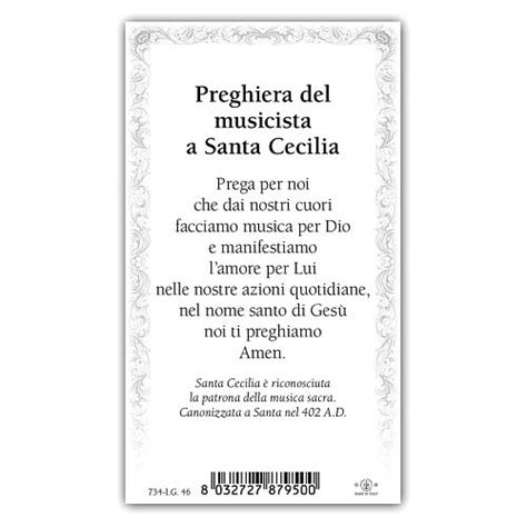 Holy Card Saint Cecilia The Musicians Prayer Ita 10x5 Cm Online