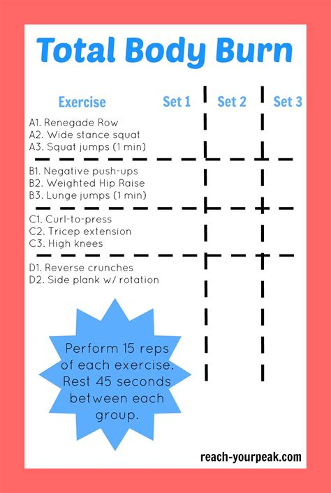 Total Body Workout Printable Reach Your Peak