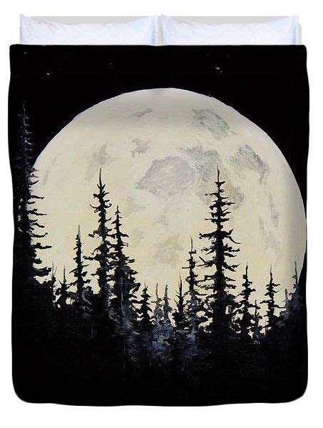 A Full Moon Is Seen Over The Trees In Front Of A Black And White Background