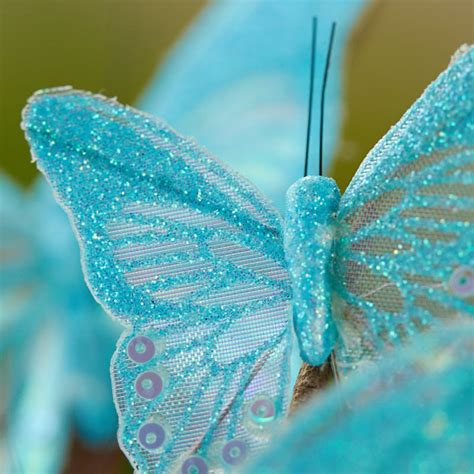 Sheer Blue Iridescent Glitter Artificial Butterflies Birds