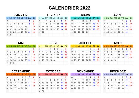 Calendrier Annuel 2022 Calendriersu