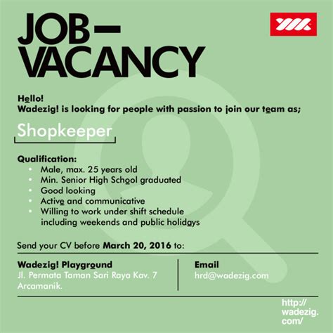 Not all jobs fit into a category; Job Vacancy (Shop Kepeer) | WADEZIG!™