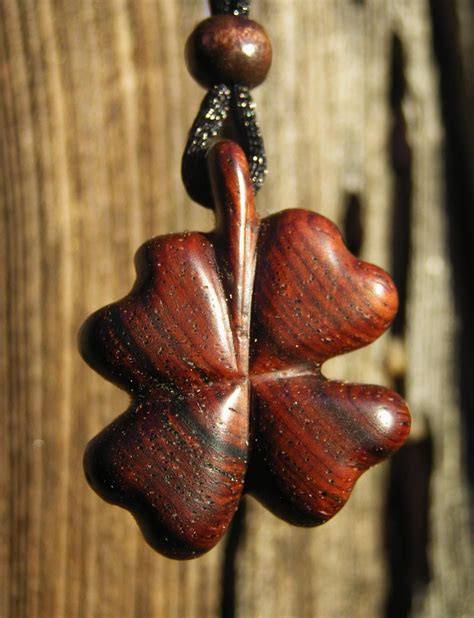 Carved Four Leaf Clover Koa Wood 1 14 X 1 38 Pendent Necklace