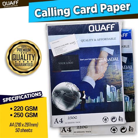 220gsm 250gsm Quaff Calling Card Paper Matte A4 Size 50sheets Pack