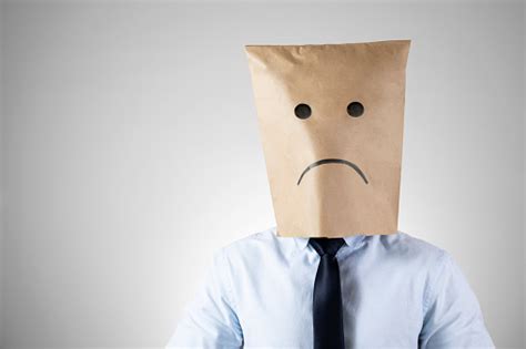 Businessman Wears Sad Face Paper Bag Stock Photo
