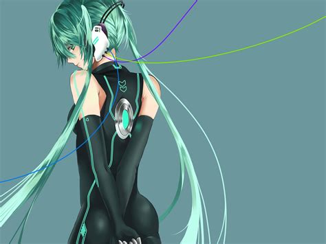 Headphones Vocaloid Gloves Hatsune Miku Long Hair Green Eyes