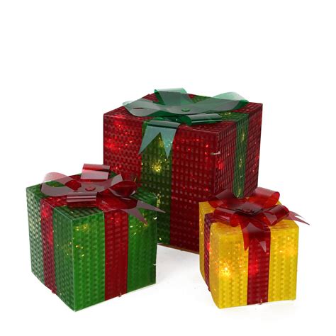 3 Piece Glistening Prismatic T Box Lighted Christmas Yard Art