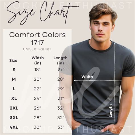 Comfort Colors 1717 Size Chart Cc1717 T Shirt Mockup Unisex Size Chart