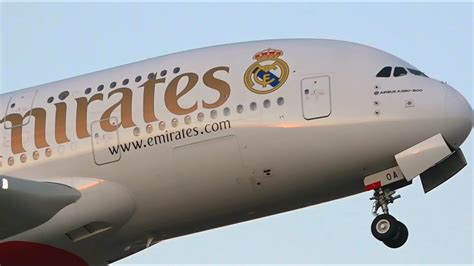 50fps Real Madrid Livery Emirates Airbus A380 861 Sunset Takeoff