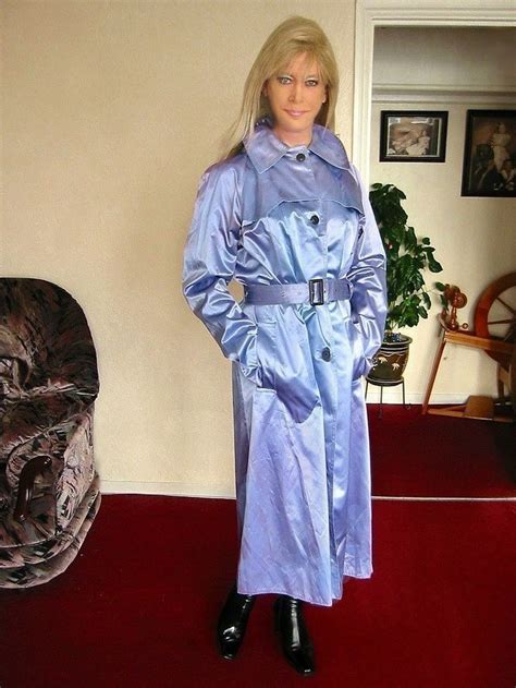 pale blue satin mac stunning mackintosh raincoat rain fashion rainwear girl rubber