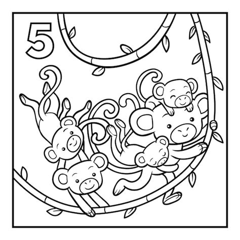 Premium Vector Coloring Book For Children Five Monkeys And Background
