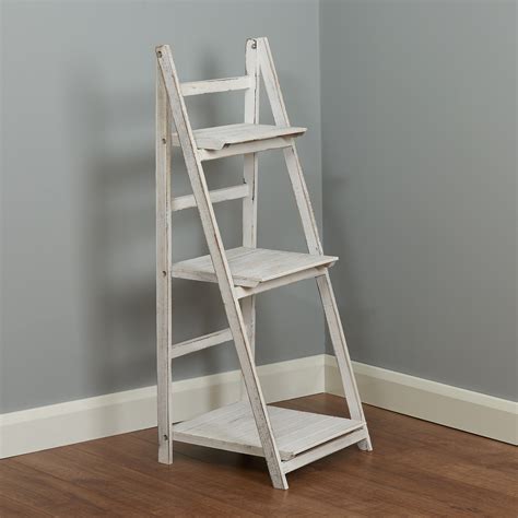 Hartleys White Wash 3 Tier Folding Ladder Storage Home Display Shelf