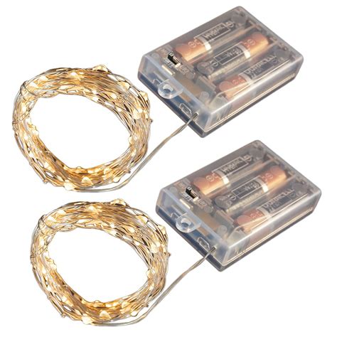 Set Of 2 Amber Submersible Battery Operated Mini Led String Lights With Timer 17’ Silver Wire