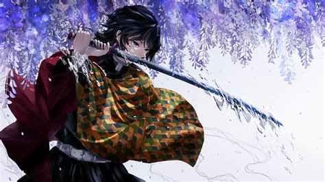 Multiple sizes available for all screen sizes. Demon Slayer Giyuu Tomioka With A Long Sharp Sword Under Purple Flowers 4K HD Anime Wallpapers ...