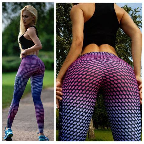 Women Lady Activewear Hit Color Printed Tight Gym Leggings Fitness