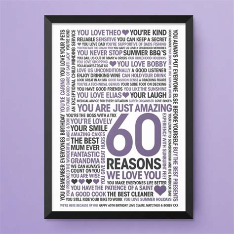 60th Birthday Print 60 Reasons We Love You Personalised