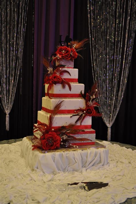 Ivory And Red Wedding Cake