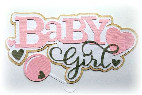 Scrapbook title Die Cut Baby girl with rattle premade paper | Etsy