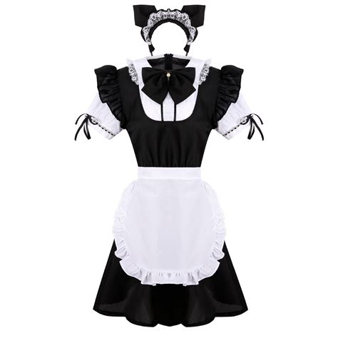 Lilgiuy Womens French Maid Outfit Anime Cosplay Costume Apron Bow Knot Tie Headband Set Ts