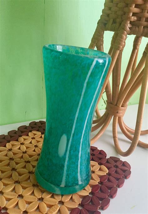 Vintage Mid Century Modern Glass Vase Mod Blue Art Glass Vase Vintage Modern Blue Glass Vase