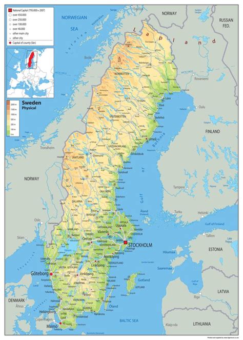 Sweden Physical Map Physical Map Of Sweden Northern Europe Europe