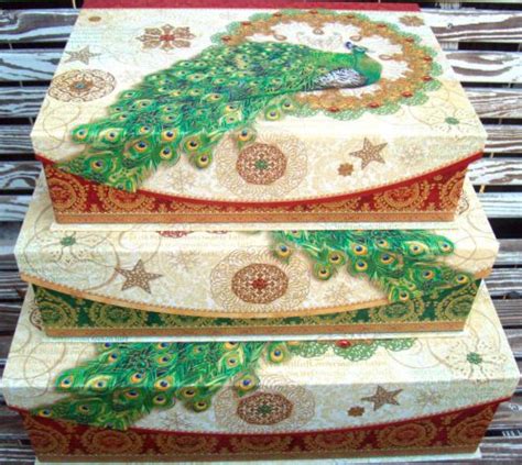 Punch Studio Peacock Wreath Flap Lid Decorative Holiday Keepsake Box