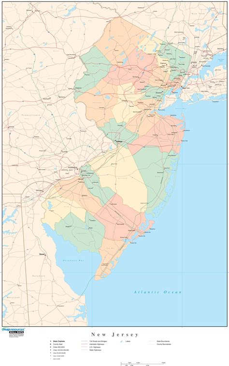 New Jersey Wall Map With Counties By Map Resources Mapsales