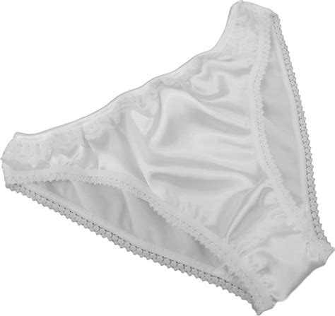 Shiny Satin Low Rise Bikini Brief Panties White With White Lace 6 Sizes