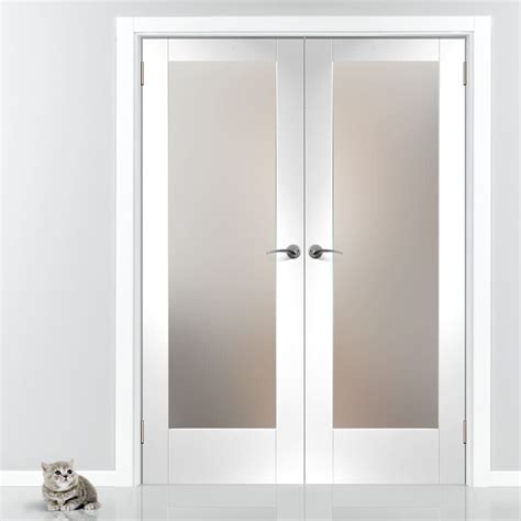 Pattern 10 Full Pane White Primed Door Pair With Obscure Safety Glass Simple Elegance