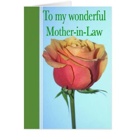 Mother In Law Mothers Day With Rose Greeting Card Zazzle