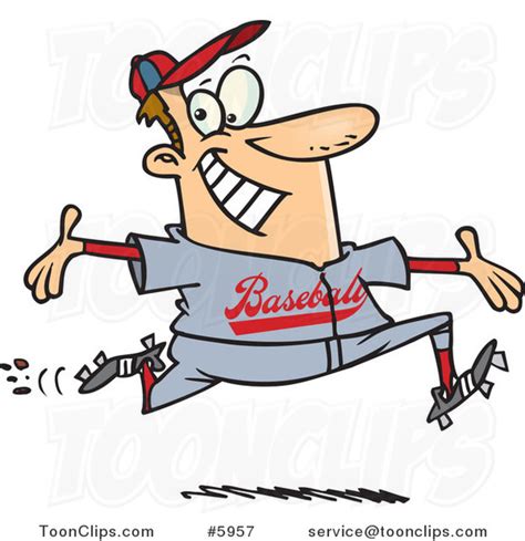 Cartoon Baseball Guy Making A Home Run 5957 By Ron Leishman