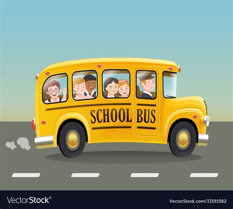 Cartoon School Bus With Children Royalty Free Vector Image
