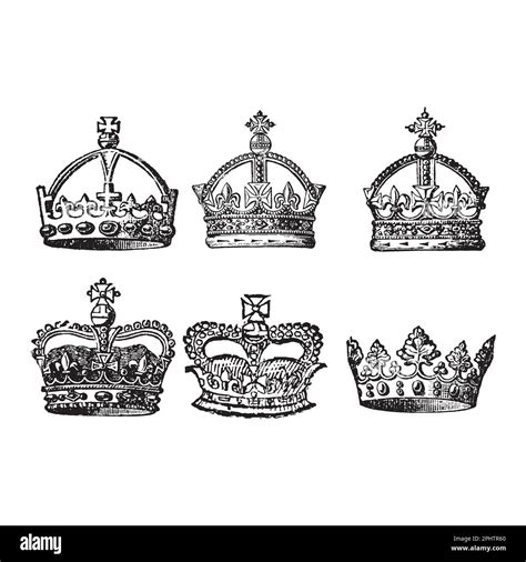 Crowns Set Hand Drawn Vector Illustration Isolated On White