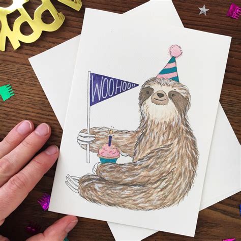 Sloth Birthday Card Sloth Card Animal Card Pennant Card Etsy