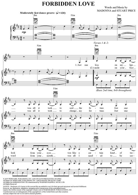 Forbidden Love Sheet Music By Madonna For Pianovocalchords Sheet Music Now