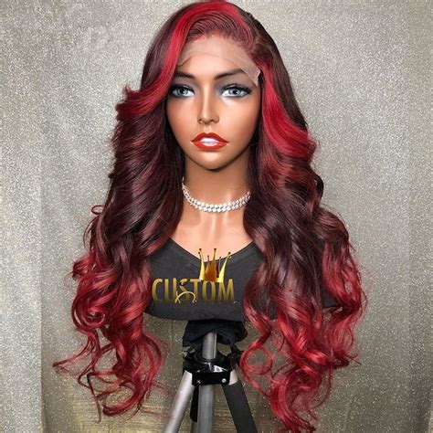 Ombre Red 99j Burgundy Color 13x4 Lace Front Human Hair Wigs Etsy
