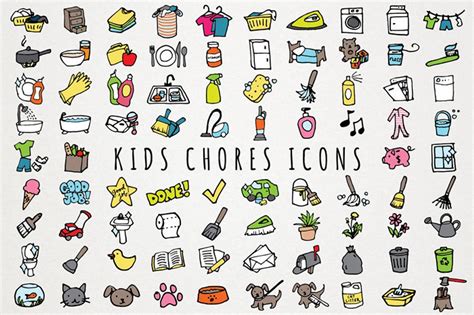 Kids Chores Icons Set Daily Tasks Organizer Clipart Chore Etsy
