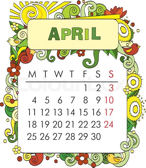Decorative Calendar April Stock Vector Colourbox