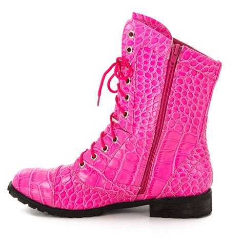 Alexandra Youth Pink Gator Combat Boot Ac6c