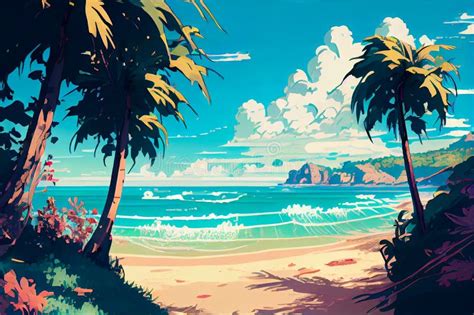 Anime Beautiful Beach With Palm Trees Generative Ai Generative Ai