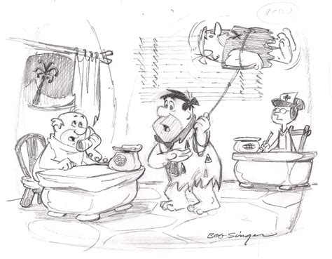 The Flintstones Fred Barney Pencil Scene Drawing Signed By Bob Etsy Scene Drawing Simpsons