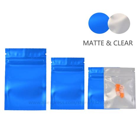 Matte Blue Pouches One Side Clear Zip Lock Foil Plastic Party T Bag