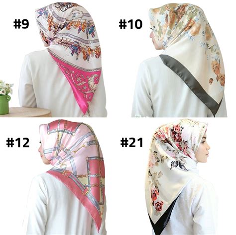 Biziborong Muslimah Bawal Satin Printed Hijab Silk Tudung Scarf Ra16